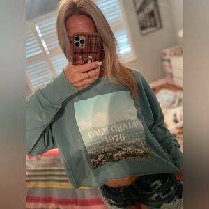 Colsie Cropped Sweatshirt California 1976 teal blue  vintage style target size L